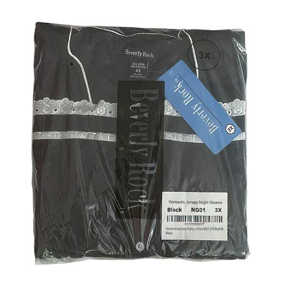 NIP Beverly Rock Black & White Cotton Blend Jersey Long Sleeve Night Gown Sz 3X - Picture 1 of 3